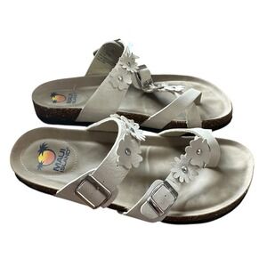 Maui Island Womens White Flower Embellished Cork Footbed Sandals Sz 10W
